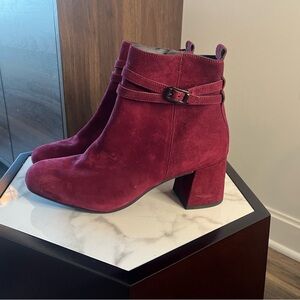 Paul Green Sydney Bootie Women US 10 UK 7.5 Bordo Suede Leather Side Zip